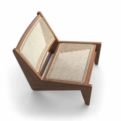 Clearance Pamono Kangaroo Low Armchair in Wood and Woven Viennese Cane by Pierre Jeanneret for Cassina