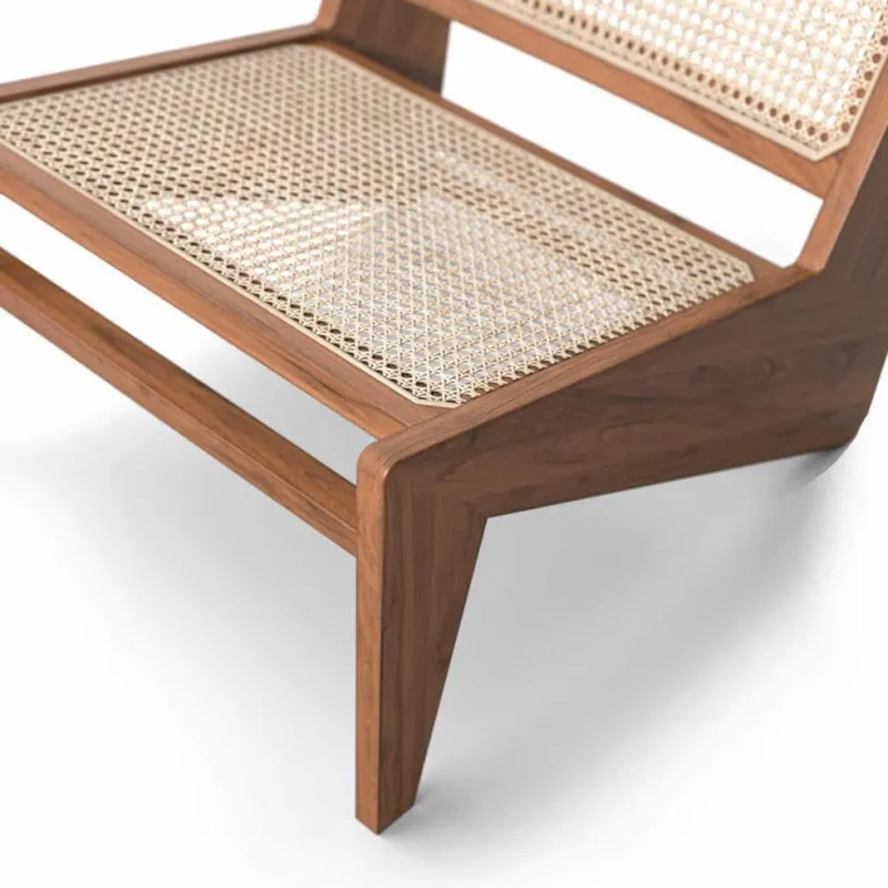 Clearance Pamono Kangaroo Low Armchair in Wood and Woven Viennese Cane by Pierre Jeanneret for Cassina