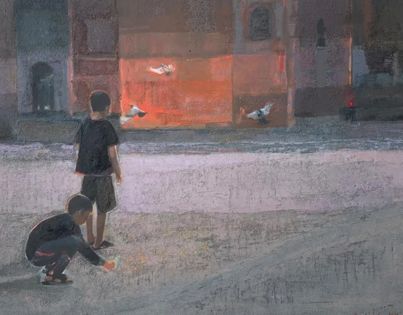 Pamono Katarzyna Zwolinska, Pigeons, Mixed Media Painting, 2012> Painting