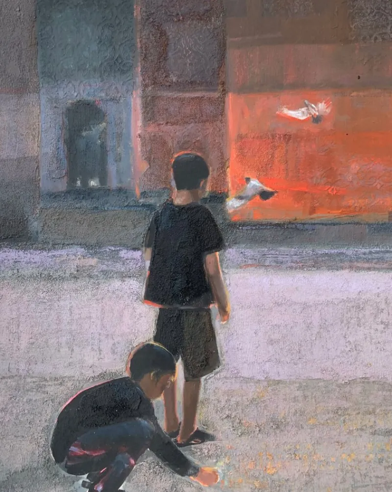 Pamono Katarzyna Zwolinska, Pigeons, Mixed Media Painting, 2012> Painting