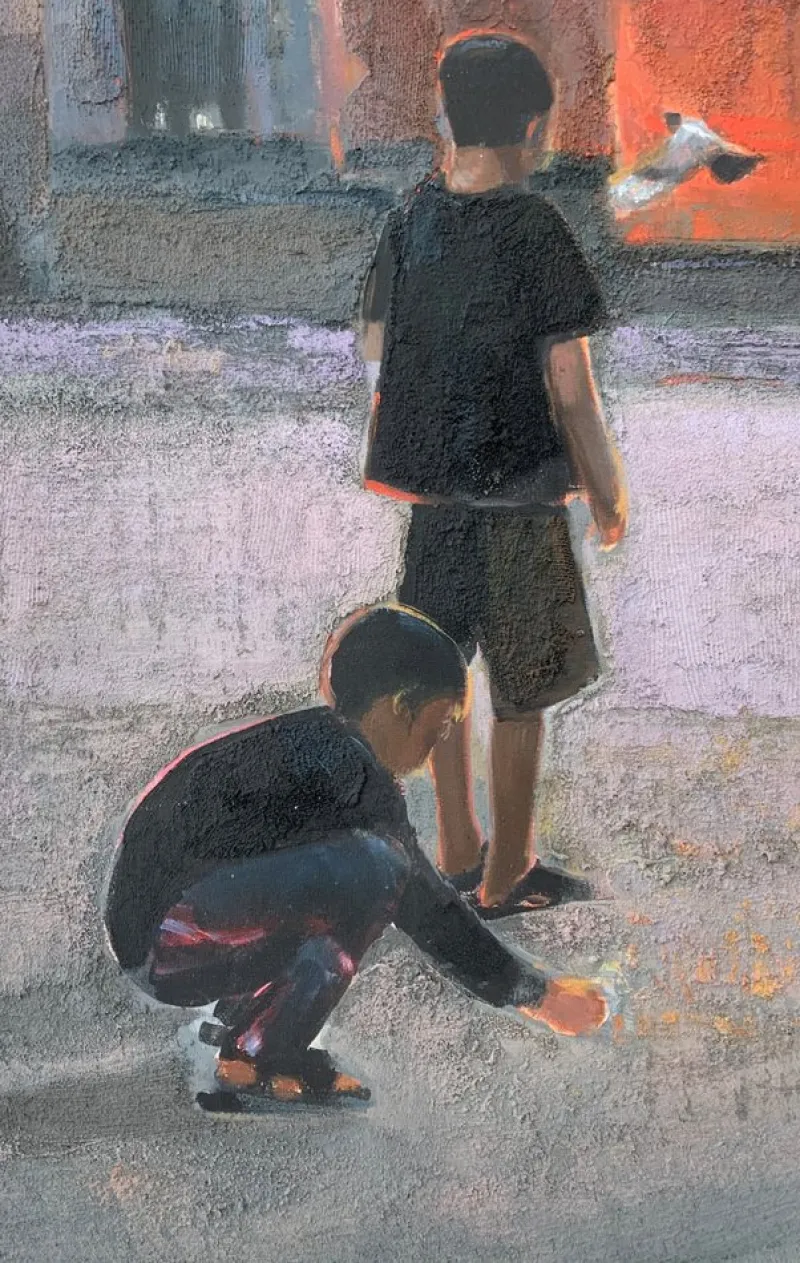 Pamono Katarzyna Zwolinska, Pigeons, Mixed Media Painting, 2012> Painting