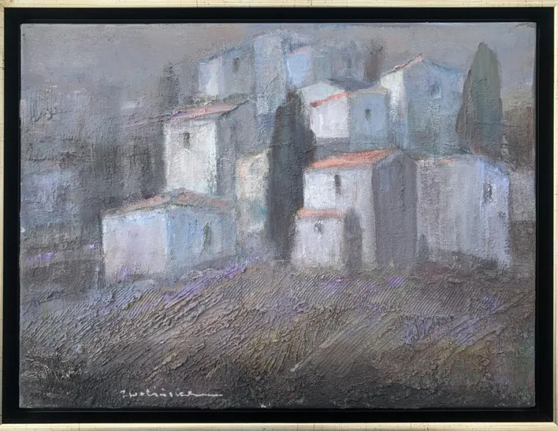 New Pamono Katarzyna Zwolinska, Town in the Fog, Mixed Media Painting, 2019