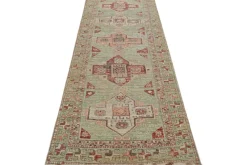 Pamono Kazak Style Runner Rug in Green with Geometric Medallions from R&K Principal Jahanshah Nazmiyal><noscript><img width=