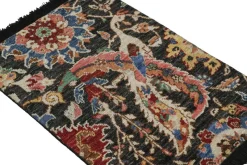 New Pamono Kerman Style Rug in Black with Vibrant Floral Patterns from R&K Principal Jahanshah Nazmiyal