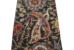 New Pamono Kerman Style Rug in Black with Vibrant Floral Patterns from R&K Principal Jahanshah Nazmiyal