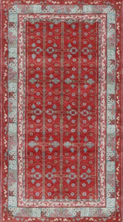 Pamono Khotan Style Rug in Red and Blue with Geometric Patterns from R&K Principal Jahanshah Nazmiyal> Carpets & Textiles|Carpets & Textiles