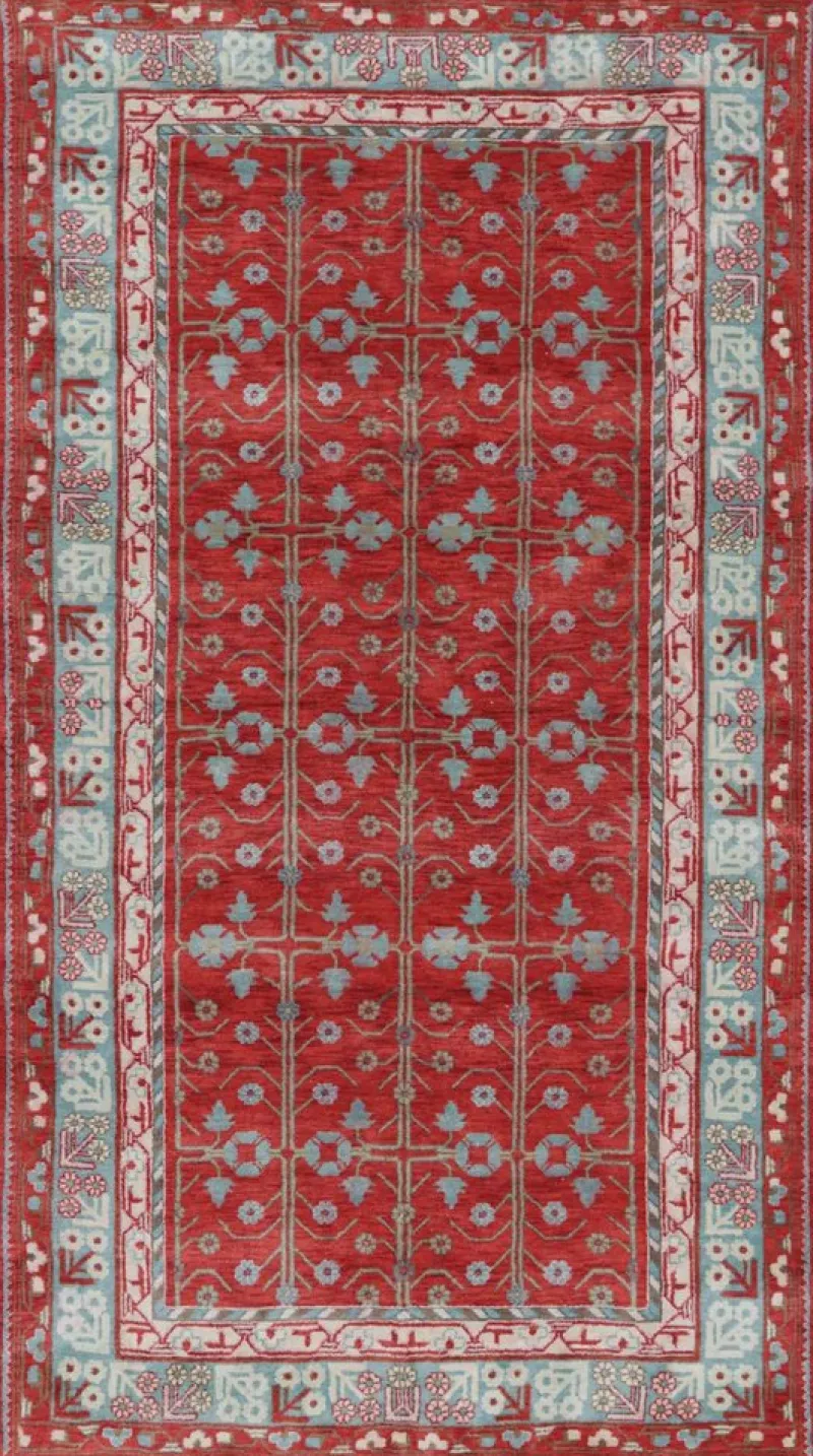 Pamono Khotan Style Rug in Red and Blue with Geometric Patterns from R&K Principal Jahanshah Nazmiyal> Carpets & Textiles|Carpets & Textiles