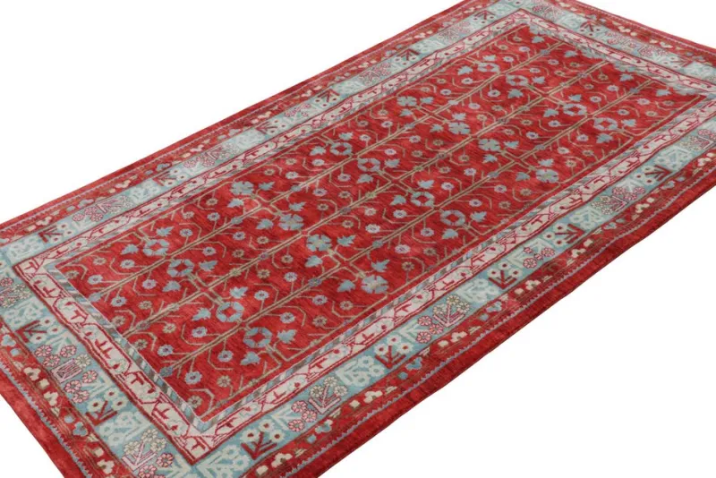 Pamono Khotan Style Rug in Red and Blue with Geometric Patterns from R&K Principal Jahanshah Nazmiyal> Carpets & Textiles|Carpets & Textiles