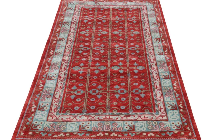 Pamono Khotan Style Rug in Red and Blue with Geometric Patterns from R&K Principal Jahanshah Nazmiyal> Carpets & Textiles|Carpets & Textiles