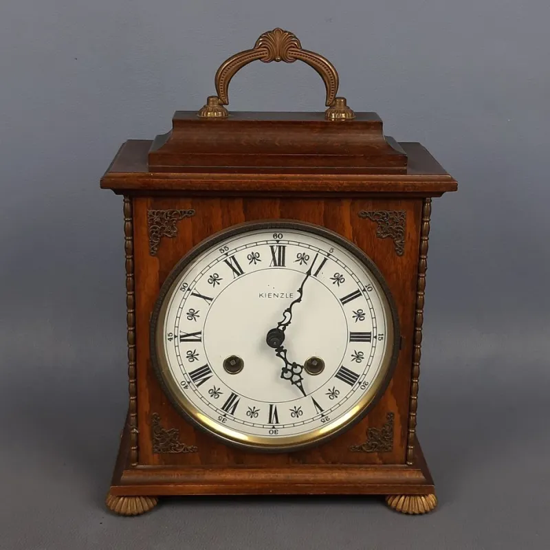 Pamono Kienzle Mechanical Table Clock in Wood and Brass, 1960s> Clocks