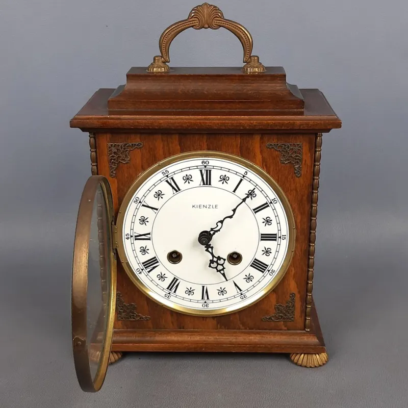 Pamono Kienzle Mechanical Table Clock in Wood and Brass, 1960s> Clocks