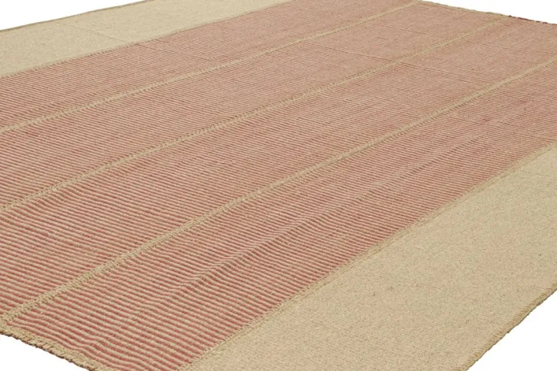 Pamono Kilim Rug in Beige and Red Textural Stripes from R&K Principal Jahanshah Nazmiyal> Carpets & Textiles|Carpets & Textiles