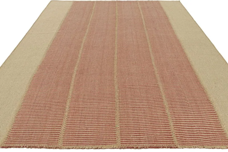 Pamono Kilim Rug in Beige and Red Textural Stripes from R&K Principal Jahanshah Nazmiyal> Carpets & Textiles|Carpets & Textiles