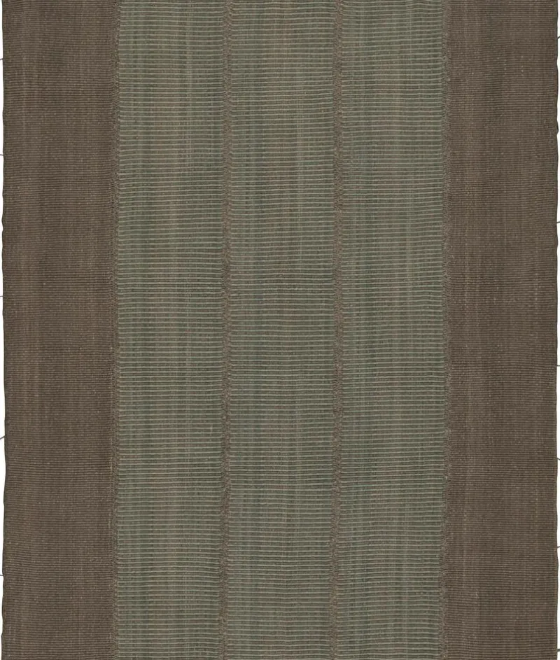 Pamono Kilim Rug in Brown and Blue Textural Stripes from R&K Principal Jahanshah Nazmiyal> Carpets & Textiles|Carpets & Textiles