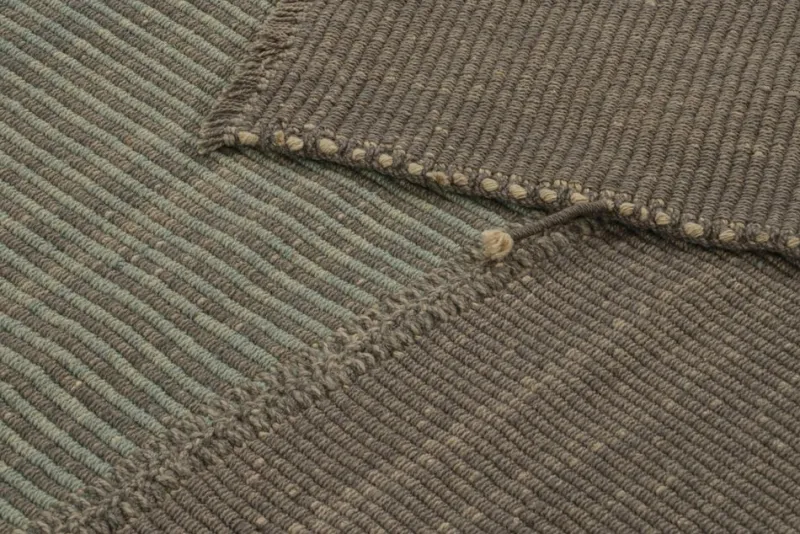 Pamono Kilim Rug in Brown and Blue Textural Stripes from R&K Principal Jahanshah Nazmiyal> Carpets & Textiles|Carpets & Textiles
