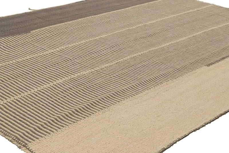 Pamono Kilim Rug with Textural Beige and Brown Stripes from R&K Principal Jahanshah Nazmiyal> Carpets & Textiles|Carpets & Textiles