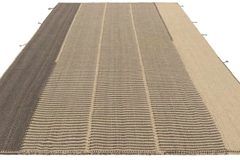 Pamono Kilim Rug with Textural Beige and Brown Stripes from R&K Principal Jahanshah Nazmiyal> Carpets & Textiles|Carpets & Textiles