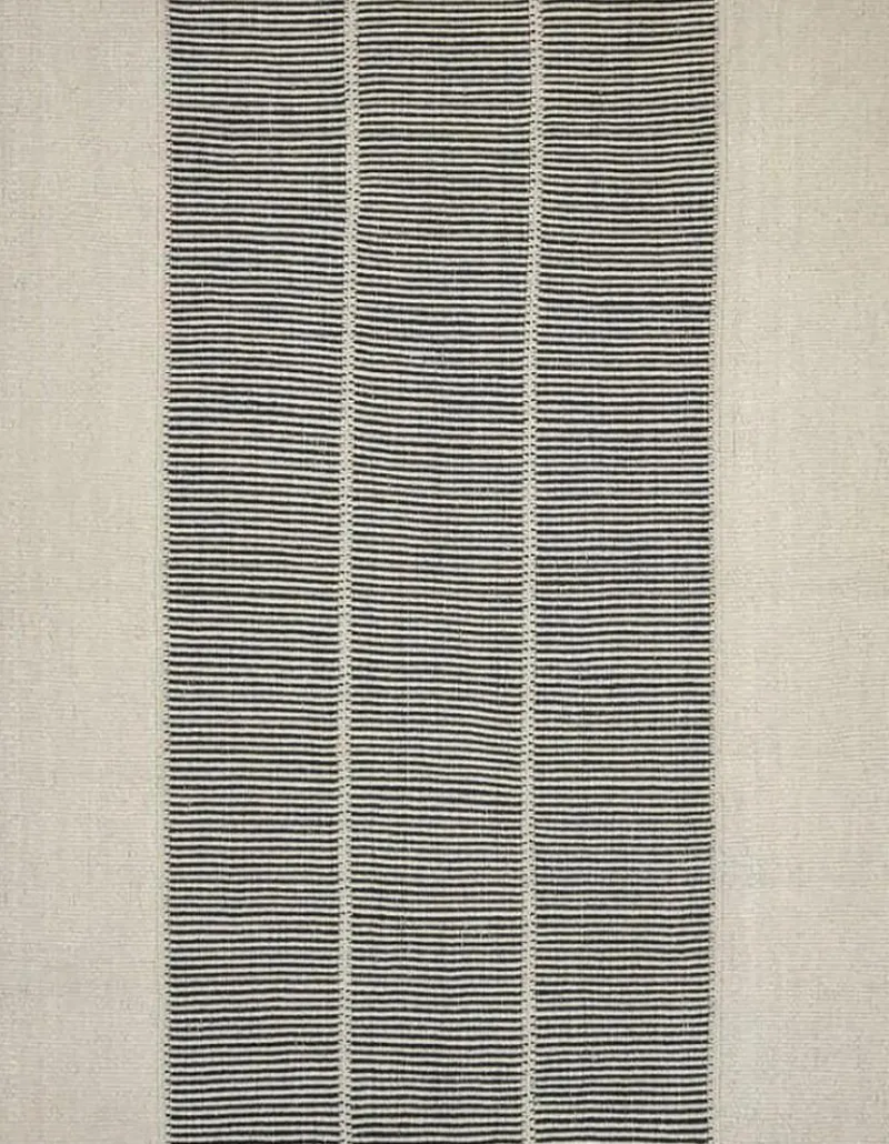Hot Pamono Kilim with Black and Cream White Textural Stripes from R&K Principal Jahanshah Nazmiyal