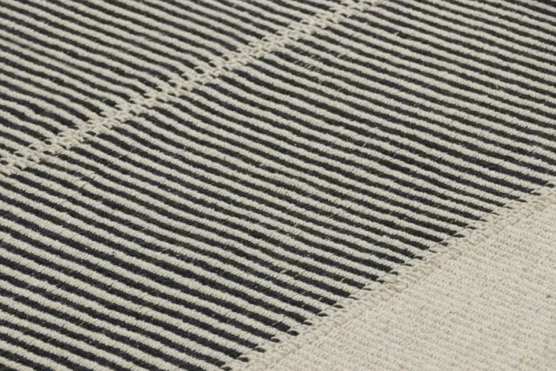 Hot Pamono Kilim with Black and Cream White Textural Stripes from R&K Principal Jahanshah Nazmiyal