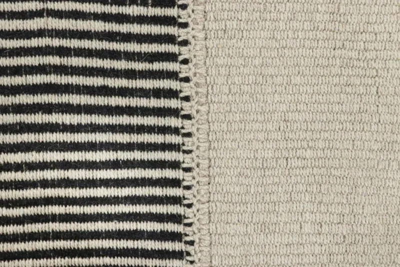 Hot Pamono Kilim with Black and Cream White Textural Stripes from R&K Principal Jahanshah Nazmiyal