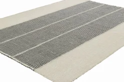 Hot Pamono Kilim with Black and Cream White Textural Stripes from R&K Principal Jahanshah Nazmiyal