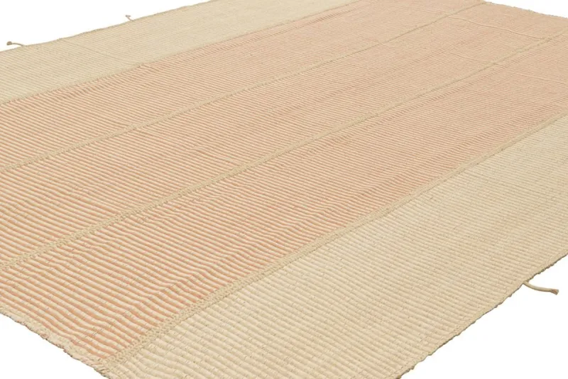 New Pamono Kilim with Textural Beige and Pink Stripes from R&K Principal Jahanshah Nazmiyal