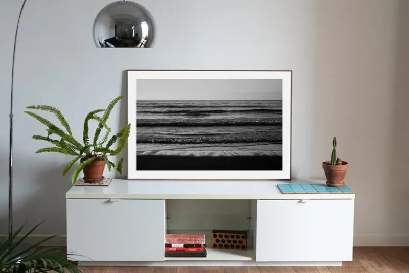 New Pamono Kind of Cyan, Black and White Seascape of Pacific Beach Horizon, 2021, Giclee Print