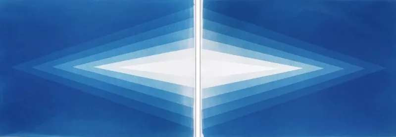 Hot Pamono Kind of Cyan, Geometric Blue Diamond Diptych, Cyanotype, 2025