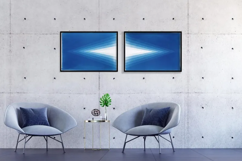 Hot Pamono Kind of Cyan, Geometric Blue Diamond Diptych, Cyanotype, 2025