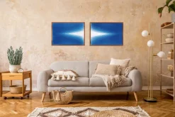 Hot Pamono Kind of Cyan, Geometric Blue Diamond Diptych, Cyanotype, 2025