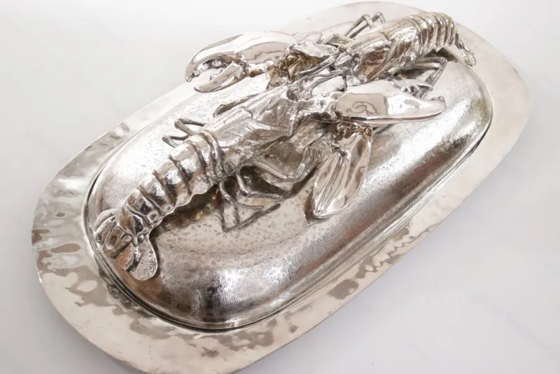 Pamono King Size Lobsters Dish in Silver-Plating by Franco Lapini, 1970s> Serving Dishes