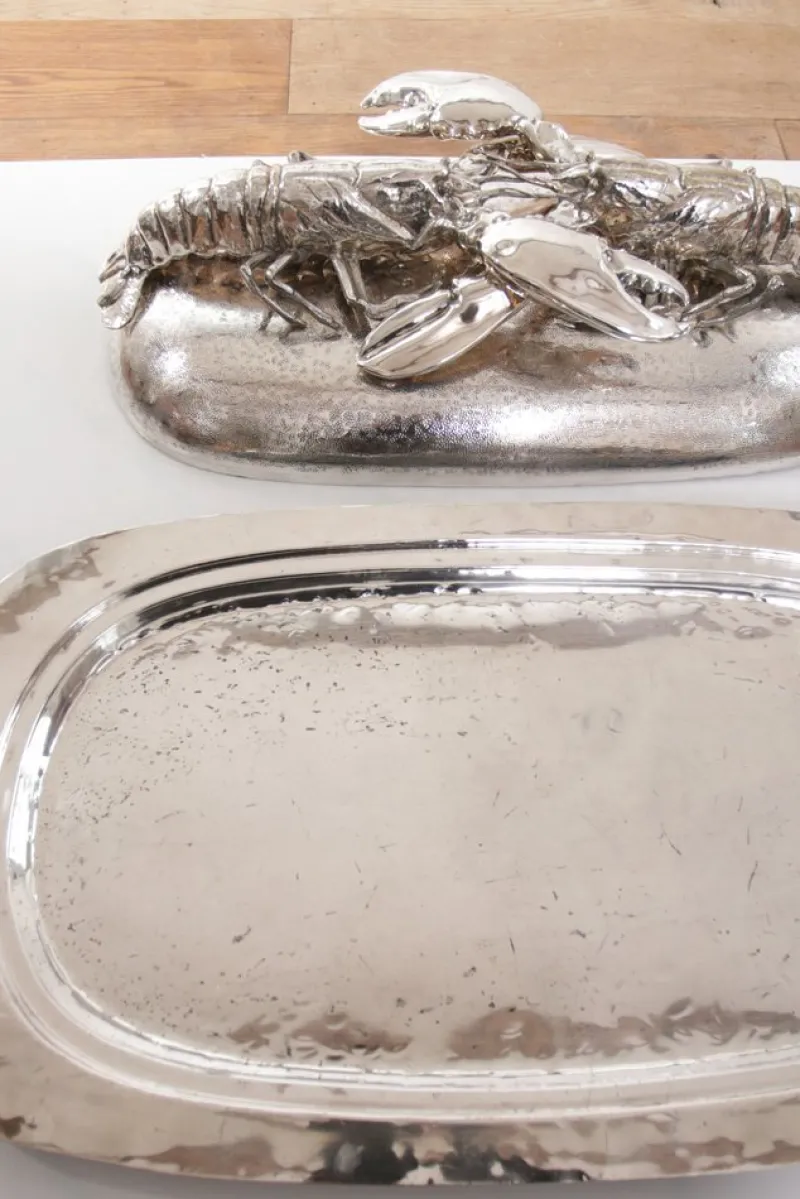 Pamono King Size Lobsters Dish in Silver-Plating by Franco Lapini, 1970s> Serving Dishes