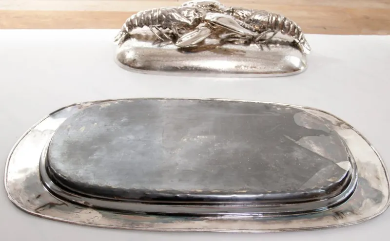 Pamono King Size Lobsters Dish in Silver-Plating by Franco Lapini, 1970s> Serving Dishes
