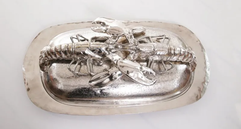 Pamono King Size Lobsters Dish in Silver-Plating by Franco Lapini, 1970s> Serving Dishes