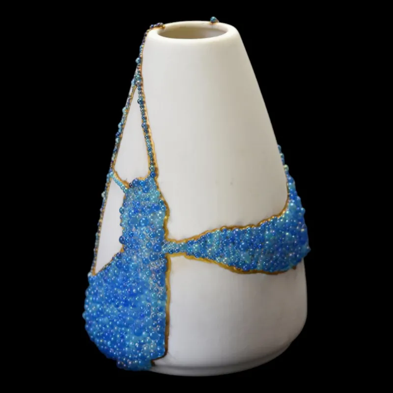 Outlet Pamono Kintsugi White Vase with Blue Glass Bubbles by Myriam Gref