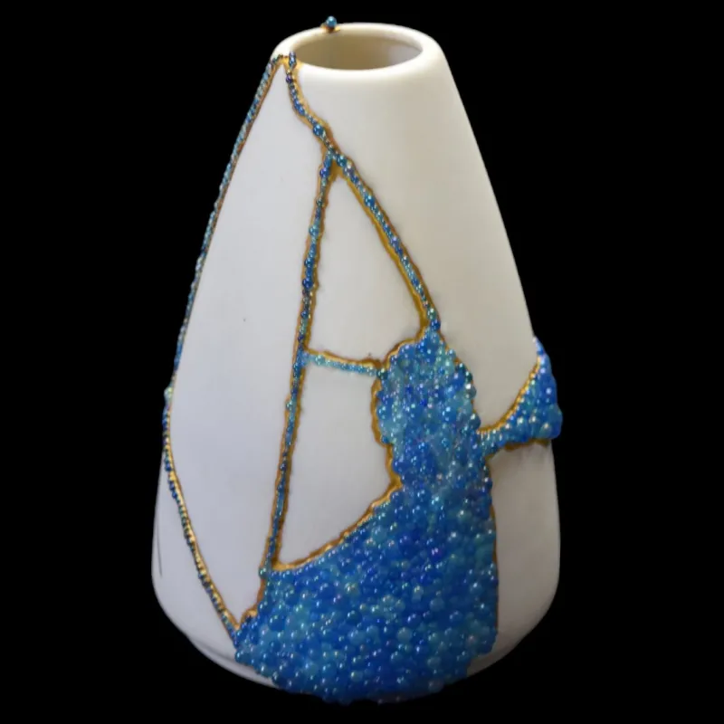 Outlet Pamono Kintsugi White Vase with Blue Glass Bubbles by Myriam Gref