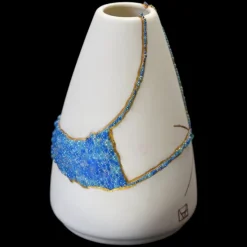 Outlet Pamono Kintsugi White Vase with Blue Glass Bubbles by Myriam Gref
