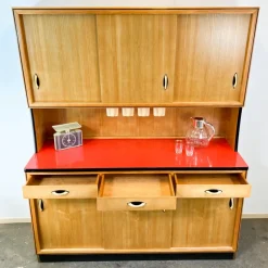 Pamono Kitchen Cupboard with Red Formica Top from Baumann Möbel, 1960s><noscript><img width=