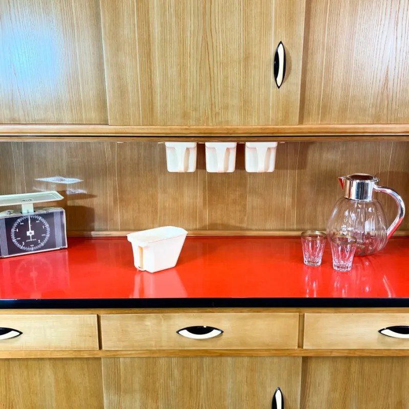 Pamono Kitchen Cupboard with Red Formica Top from Baumann Möbel, 1960s> Cabinets & Wardrobes