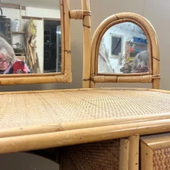 Pamono Knee Hole Cane and Bamboo Dressing Table with Surround Attached Mirrors> Dressing Tables