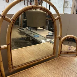 Pamono Knee Hole Cane and Bamboo Dressing Table with Surround Attached Mirrors><noscript><img width=