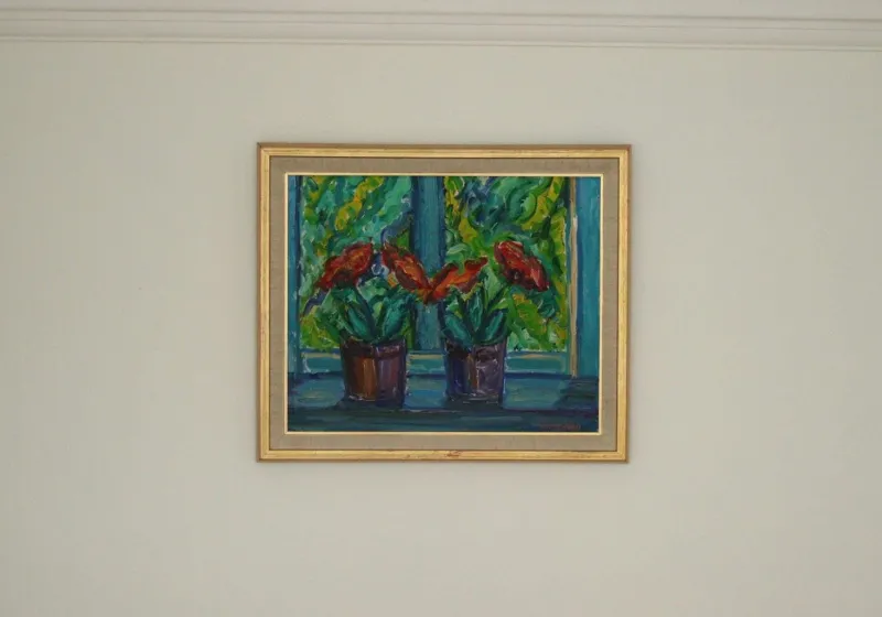 Pamono Knut Lindström, Fönster (Window), 1973, Oil on Canvas, Framed> Mid-Century