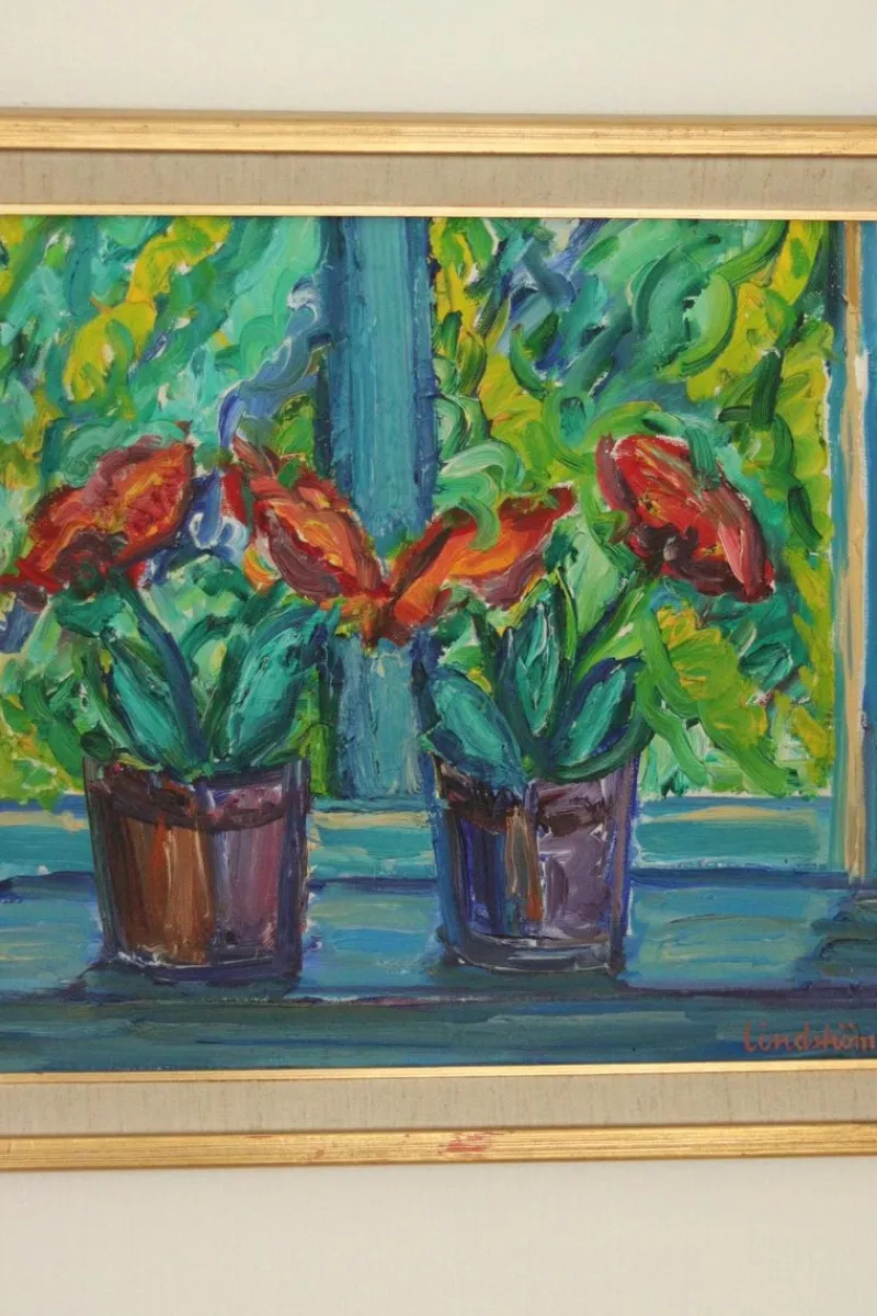 Pamono Knut Lindström, Fönster (Window), 1973, Oil on Canvas, Framed> Mid-Century