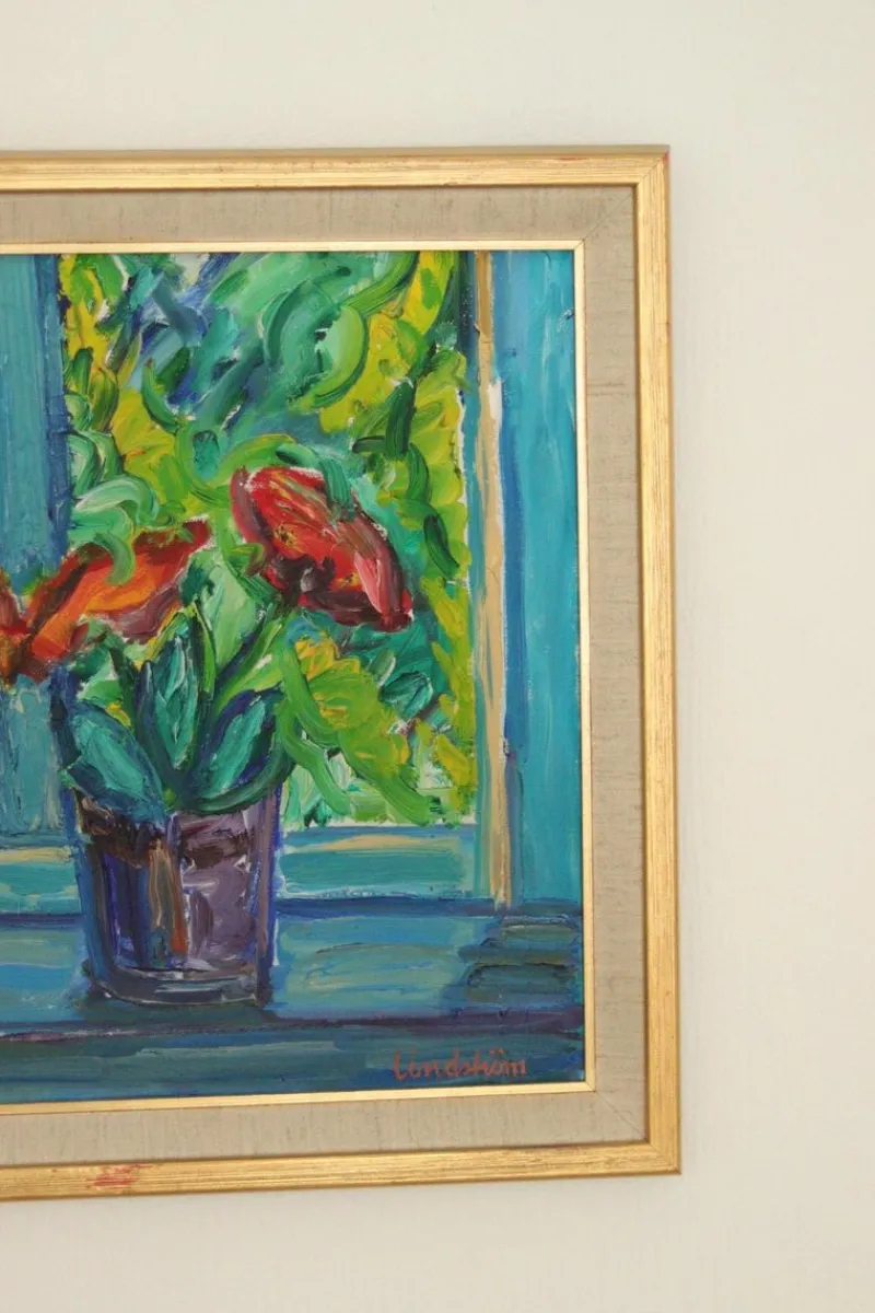 Pamono Knut Lindström, Fönster (Window), 1973, Oil on Canvas, Framed> Mid-Century