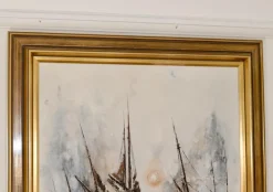 Clearance Pamono Kris Ewald, Boats, 1970s, Oil on Canvas, Framed