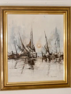Clearance Pamono Kris Ewald, Boats, 1970s, Oil on Canvas, Framed