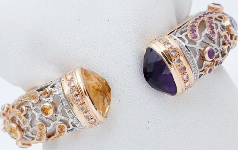 Pamono 9kt Gold and Silver Bracelet with Diamonds and Sapphires> Bracelets
