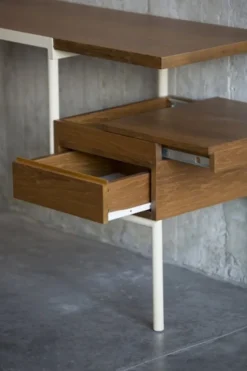 Pamono Ktab Cream and Teak Desk by José Pascal for Kann Design><noscript><img width=