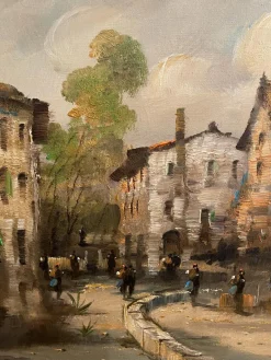Pamono L. Cargnel, Village Scene, 20th Century, Oil Painting on Canvas><noscript><img width=