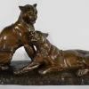 Pamono L. Riché, Lionesses, Early 20th Century, Bronze> Art Nouveau